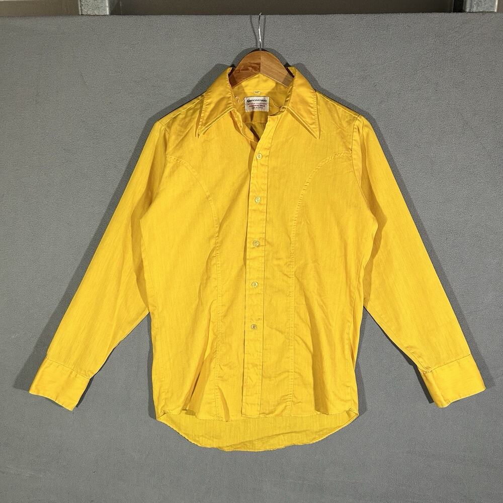 Vintage Broadway Barkcloth Button Up Shirt Mens S 36 Made in Japan Yellow